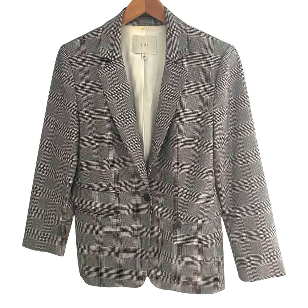 Joie Glen Plaid Blazer Jacket Asymmetrical Pockets Size 8